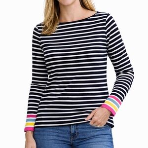 Boden Ella Long Sleeve Breton Cotton Top Navy Multi